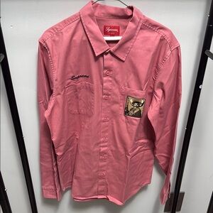 Supreme Pink Button-Up Shirt with Embroidered Detail